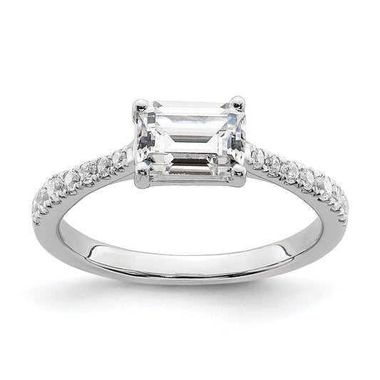14K White Gold East West (Holds 3/4 Carat (6.1X4.5mm) Emerald Cut Center) 1/4 Diamond Semi Mount Engagement Ring