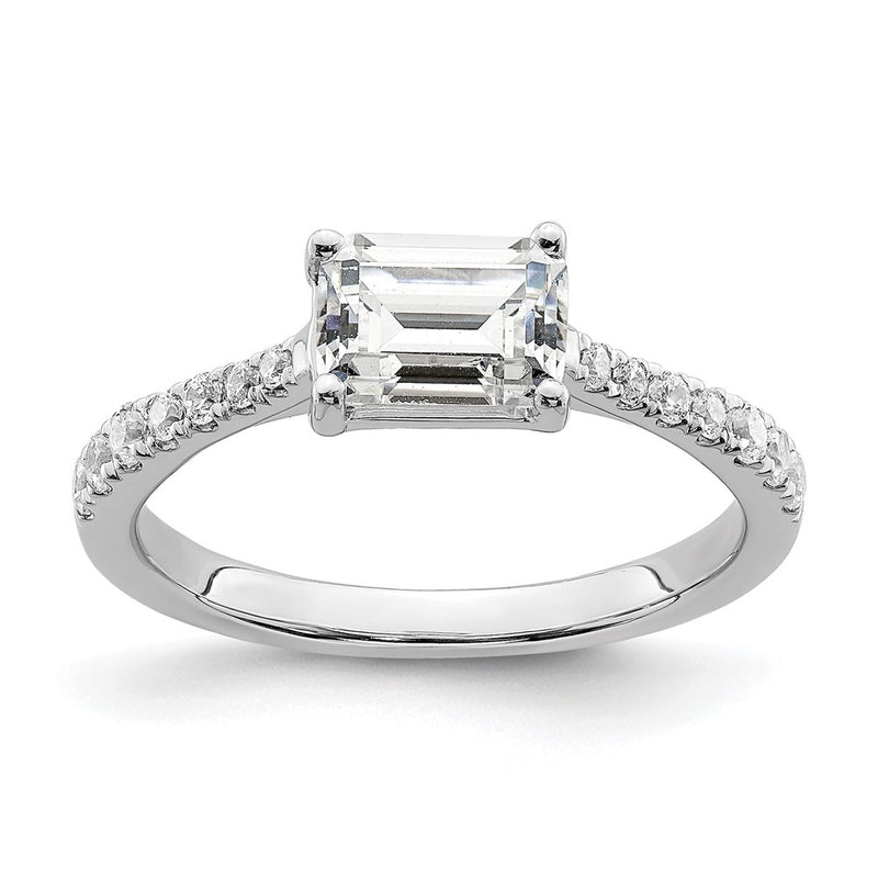 14K White Gold East West (Holds 3/4 Carat (6.1X4.5mm) Emerald Cut Center) 1/4 Diamond Semi Mount Engagement Ring