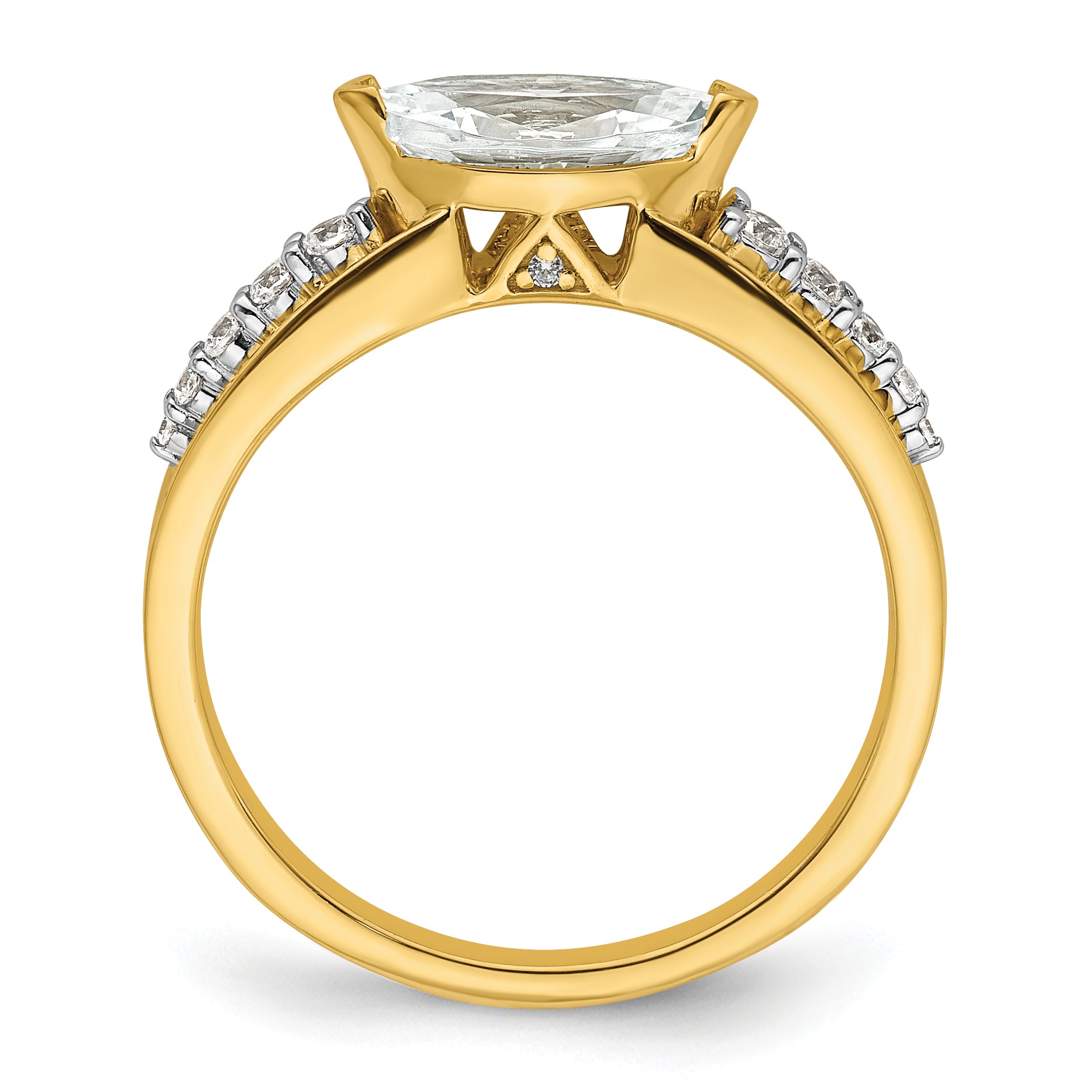 14K Two Tone East West (Holds 3/4 Carat (9.2X5.00mm) Marquise Center) 1/8 Diamond Semi Mount Engagement Ring