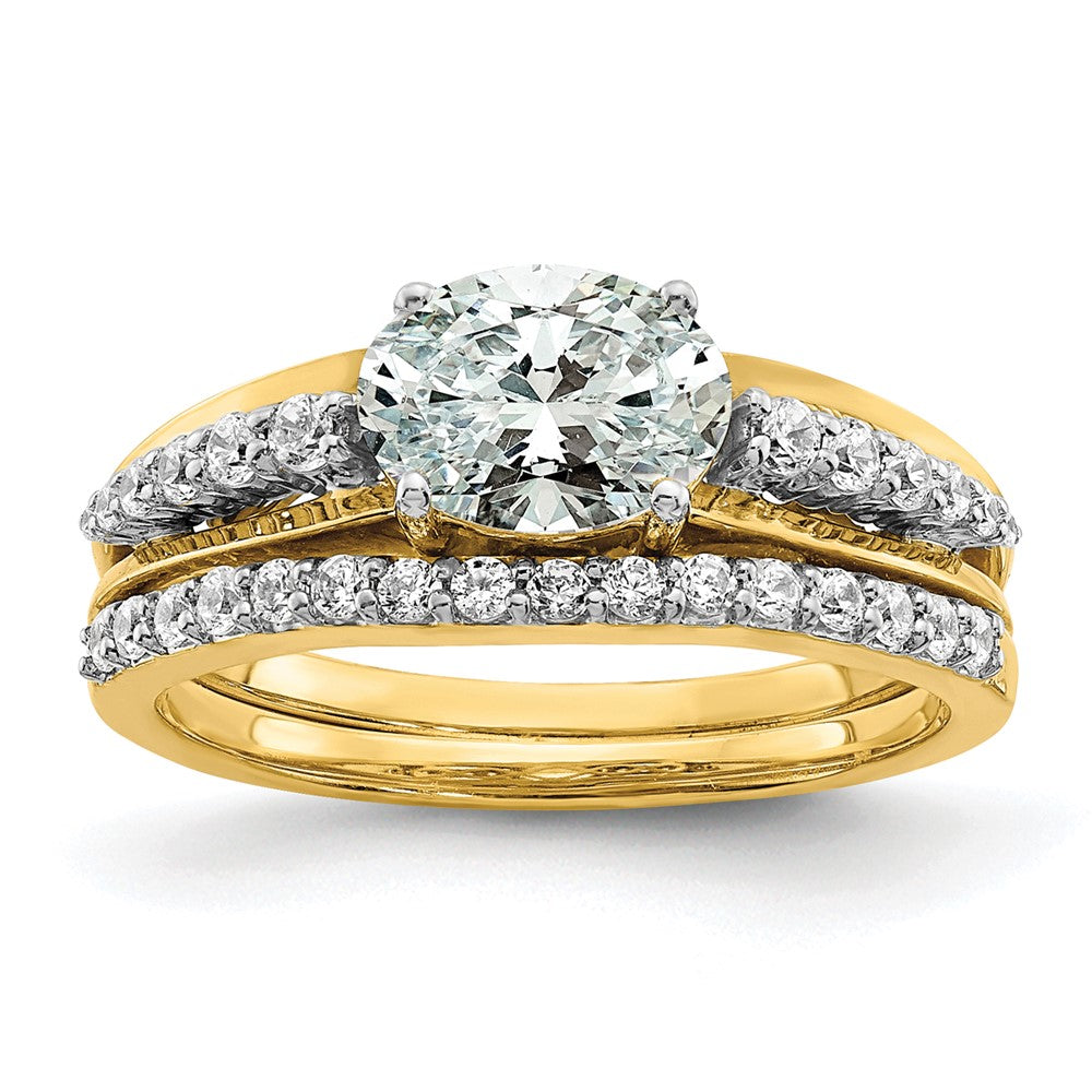 14k Two-tone Two Tone 1/6 Ct. Lab Grown Diamond VS/SI+ G+ 1 Ct. Center Oval Semi Mount Engagement Ring