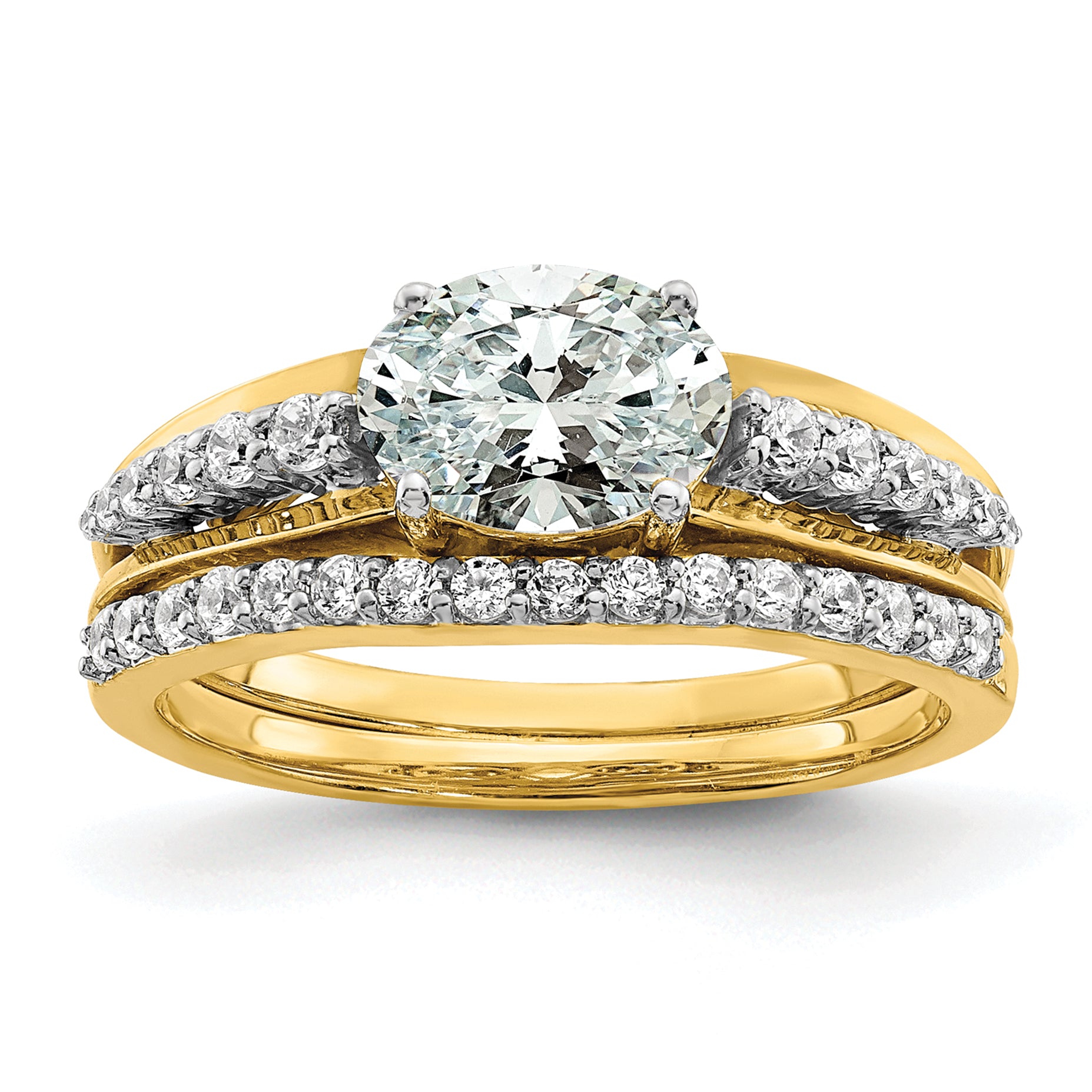 14k Two-tone Two Tone 1/6 Ct. Lab Grown Diamond VS/SI+ G+ 1 Ct. Center Oval Engagement Ring