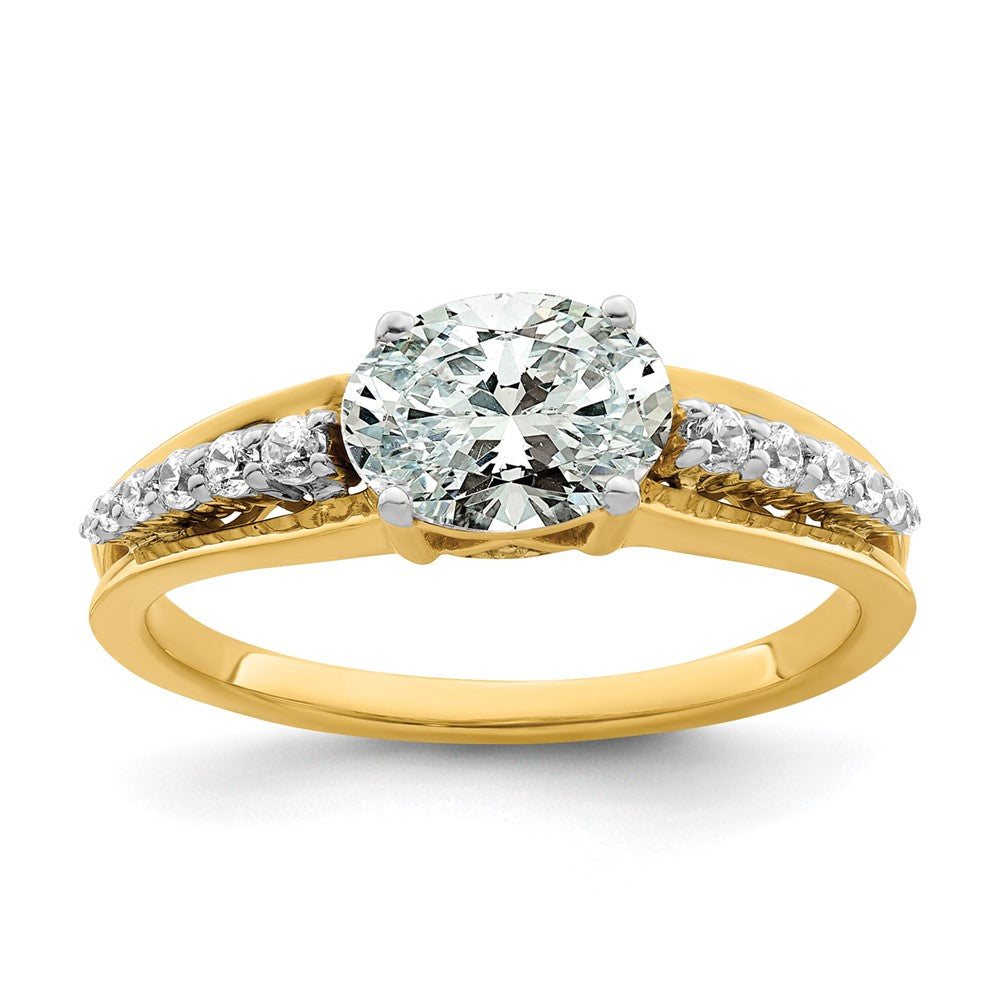 14k Two-tone Two Tone 1/6 Ct. Lab Grown Diamond VS/SI+ G+ 1 Ct. Center Oval Semi Mount Engagement Ring