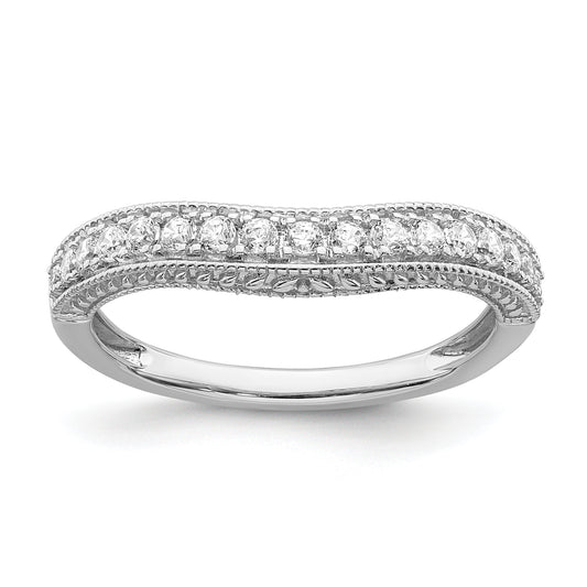 14K White Gold 1/4 Carat Diamond Contoured Complete Wedding Band