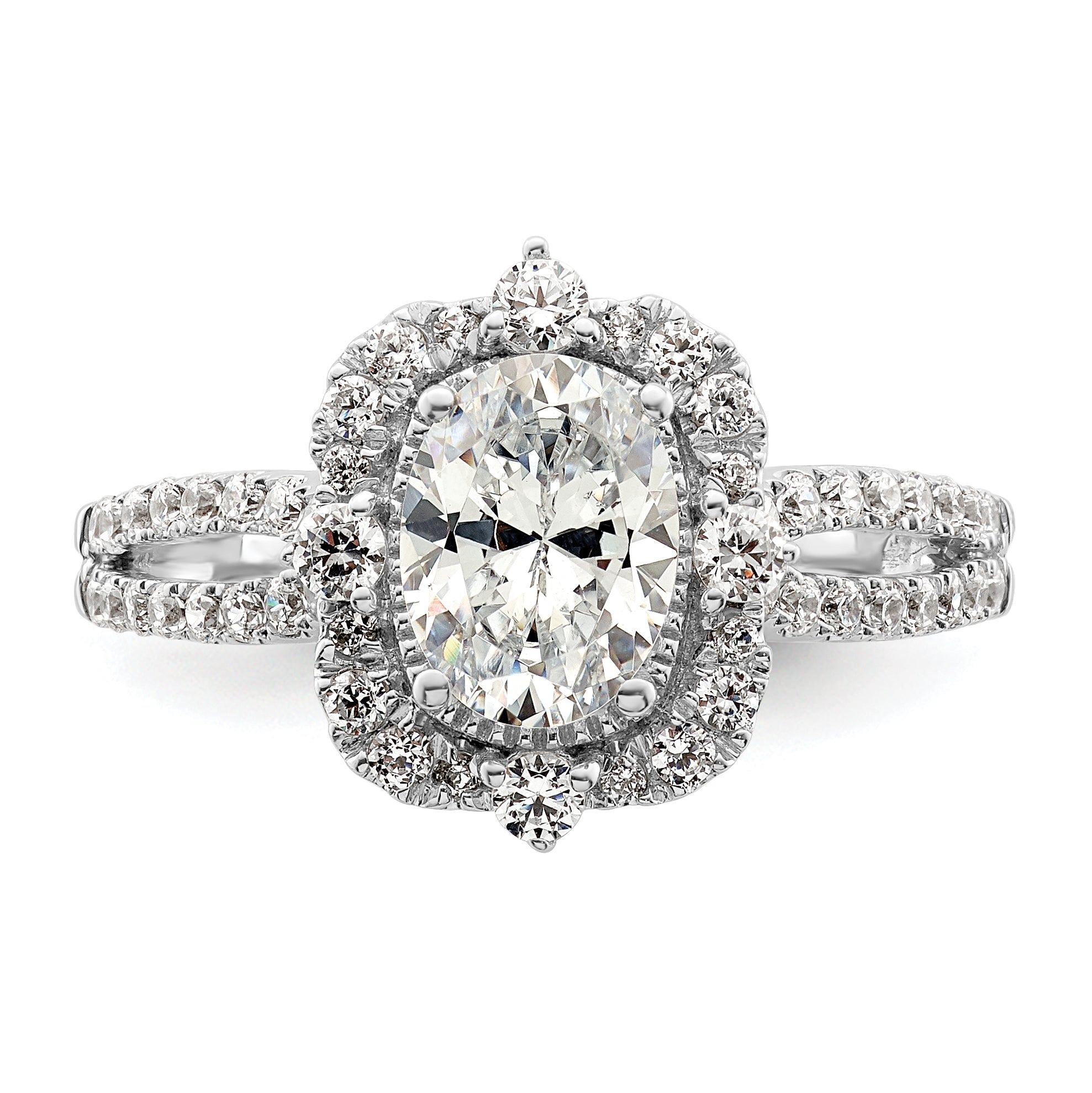 14K White Gold Vintage Halo (Holds 1 Carat (8.0X6.1mm) Oval Center) 5/8 Diamond Semi Mount Engagement Ring