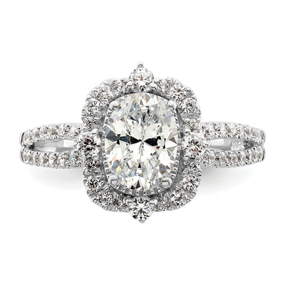 14K White Gold Vintage Halo (Holds 1 Carat (8.0X6.1mm) Oval Center) 5/8 Diamond Semi Mount Engagement Ring