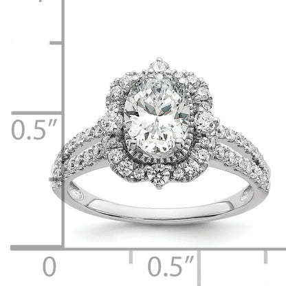 14K White Gold Vintage Halo (Holds 1 Carat (8.0X6.1mm) Oval Center) 5/8 Diamond Semi Mount Engagement Ring