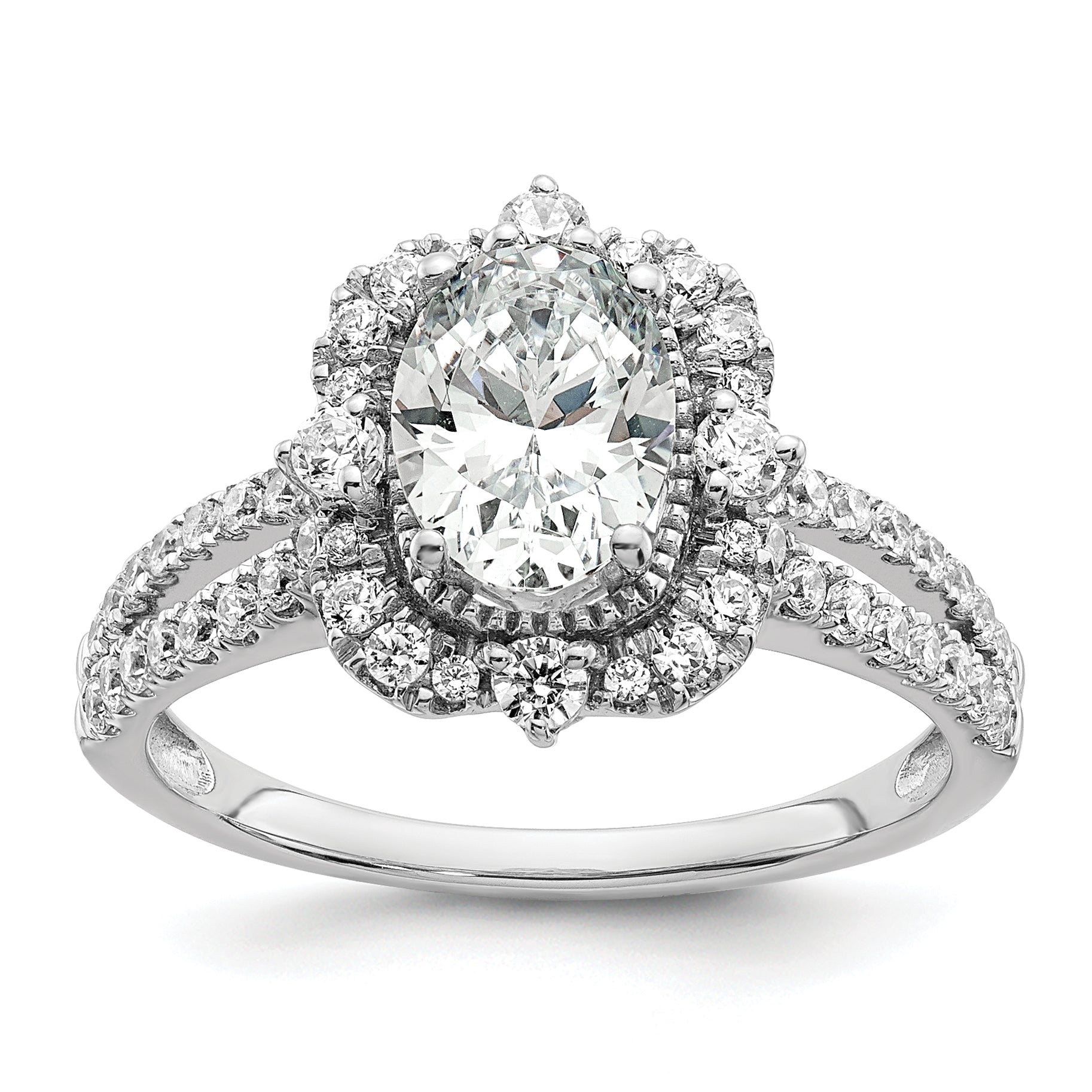 14K White Gold Vintage Halo (Holds 1 Carat (8.0X6.1mm) Oval Center) 5/8 Diamond Semi Mount Engagement Ring