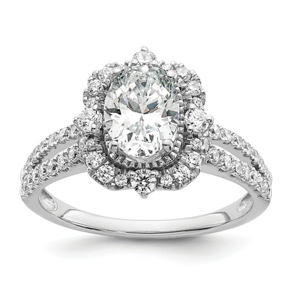 14K White Gold Vintage Halo (Holds 1 Carat (8.0X6.1mm) Oval Center) 5/8 Diamond Semi Mount Engagement Ring