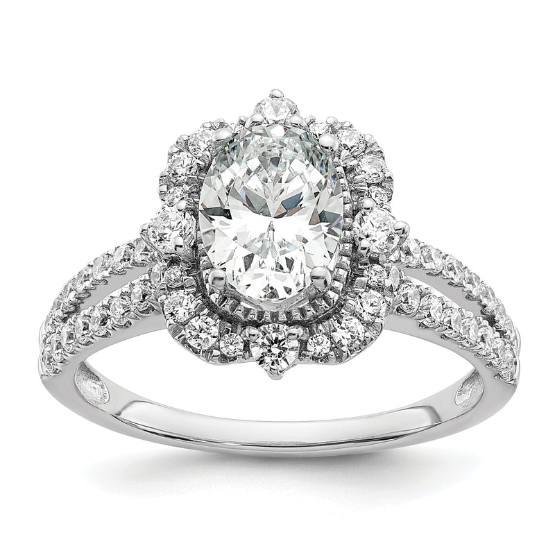 14K White Gold Vintage Halo (Holds 1 Carat (8.0X6.1mm) Oval Center) 5/8 Diamond Semi Mount Engagement Ring