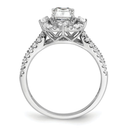 14K White Gold Vintage Halo (Holds 1 Carat (6.9X5.2mm) Emerald Cut Center) 5/8 Diamond Semi Mount Engagement Ring