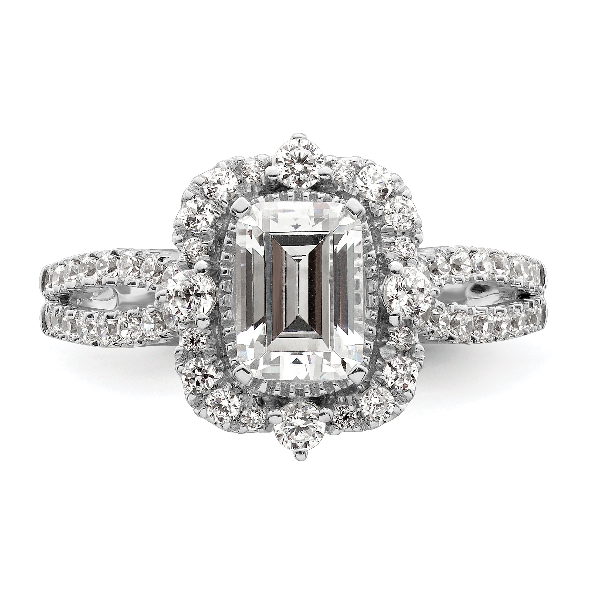 14K White Gold Vintage Halo (Holds 1 Carat (6.9X5.2mm) Emerald Cut Center) 5/8 Diamond Semi Mount Engagement Ring