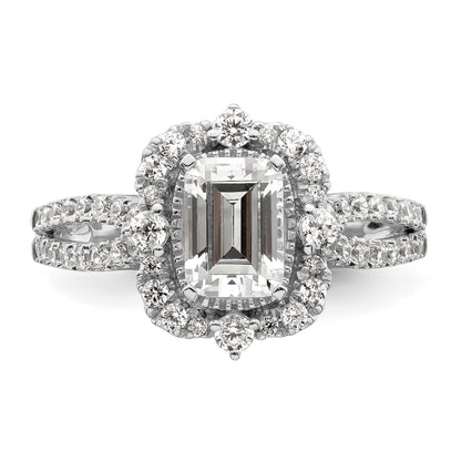 14K White Gold Vintage Halo (Holds 1 Carat (6.9X5.2mm) Emerald Cut Center) 5/8 Diamond Semi Mount Engagement Ring