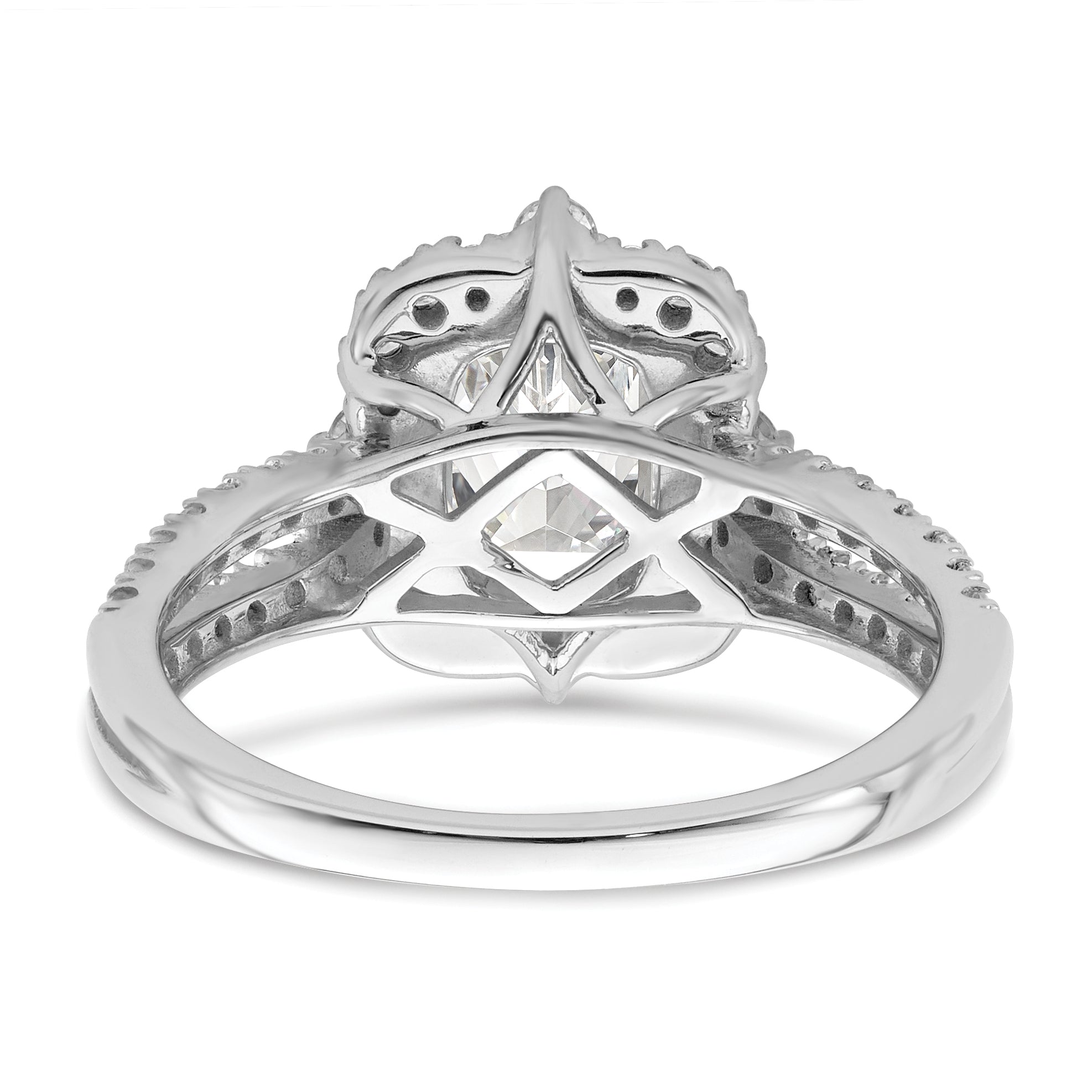 14K White Gold Vintage Halo (Holds 1 Carat (6.9X5.2mm) Emerald Cut Center) 5/8 Diamond Semi Mount Engagement Ring