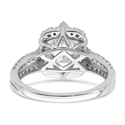 14K White Gold Vintage Halo (Holds 1 Carat (6.9X5.2mm) Emerald Cut Center) 5/8 Diamond Semi Mount Engagement Ring