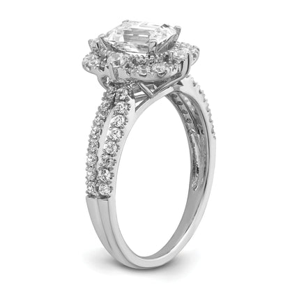 14K White Gold Vintage Halo (Holds 1 Carat (6.9X5.2mm) Emerald Cut Center) 5/8 Diamond Semi Mount Engagement Ring