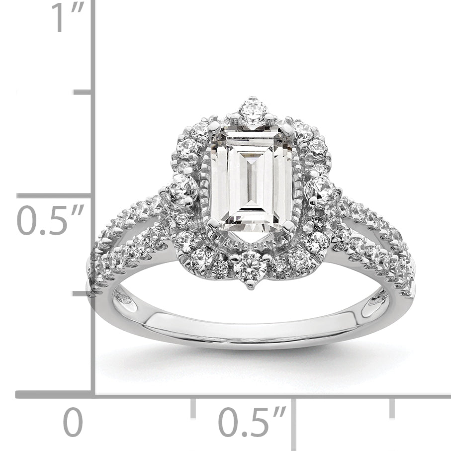 14K White Gold Vintage Halo (Holds 1 Carat (6.9X5.2mm) Emerald Cut Center) 5/8 Diamond Semi Mount Engagement Ring