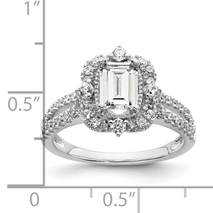 14K White Gold Vintage Halo (Holds 1 Carat (6.9X5.2mm) Emerald Cut Center) 5/8 Diamond Semi Mount Engagement Ring