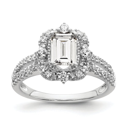 14K White Gold Vintage Halo (Holds 1 Carat (6.9X5.2mm) Emerald Cut Center) 5/8 Diamond Semi Mount Engagement Ring