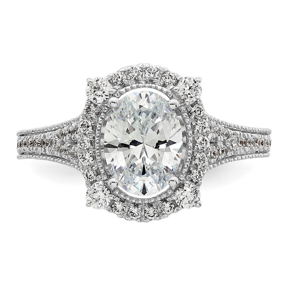 14k White Gold Lab Grown VS/SI FGH Diamond Oval Halo Vintage Ring