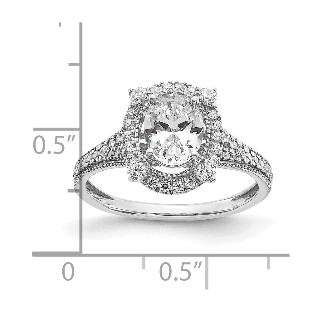 14k White Gold Lab Grown VS/SI FGH Diamond Oval Halo Vintage Ring