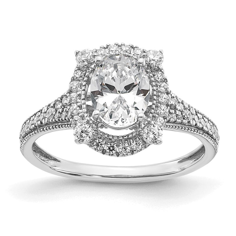 14k White Gold Lab Grown VS/SI FGH Diamond Oval Halo Vintage Ring