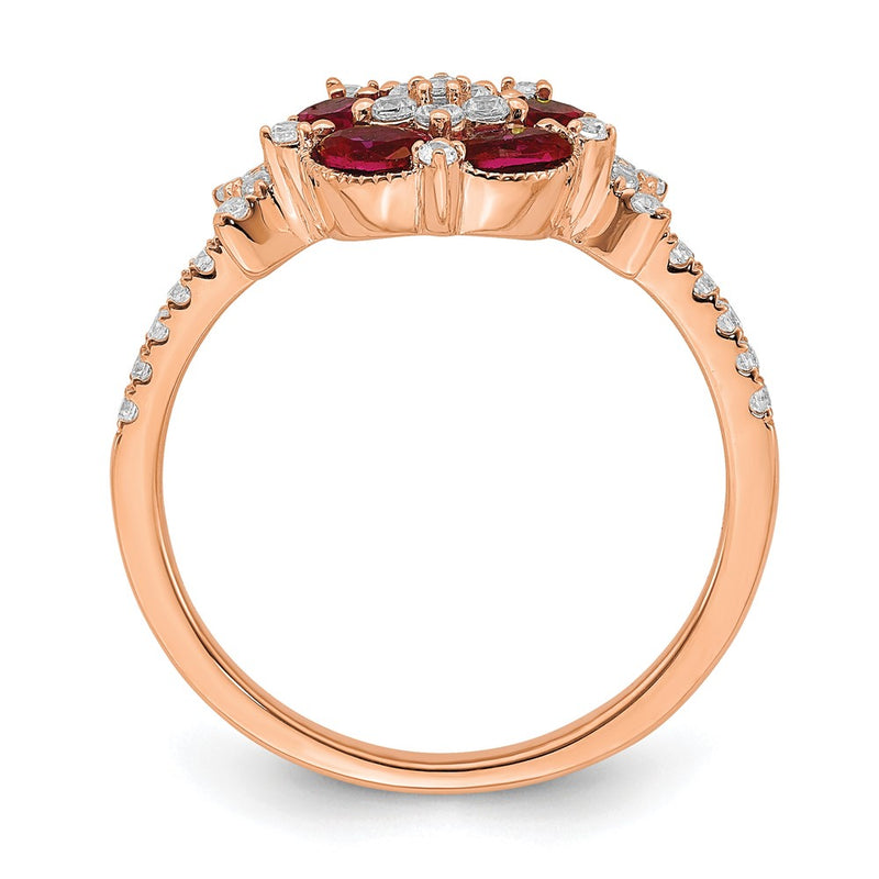 14K Rose Gold Lab Grown Diamond VS/SI+ G+ Created.Ruby Floral Ring