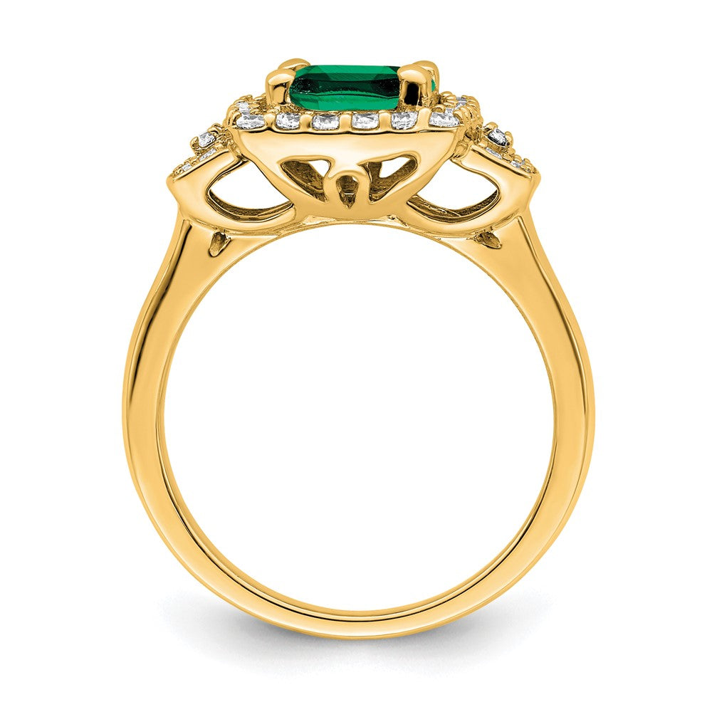 14k Yellow Gold 3/8 Ct. Lab Grown Diamond VS/SI+ G+ and Lab Created Emerald Fashion Halo Ring