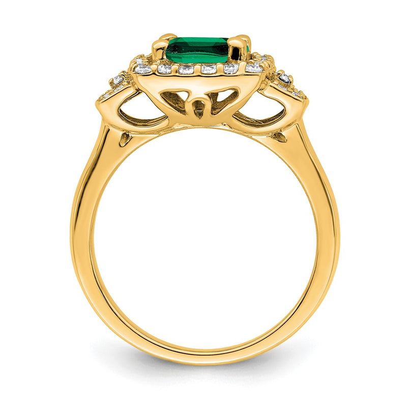 14k Yellow Gold 3/8 Ct. Lab Grown Diamond VS/SI+ G+ and Lab Created Emerald Fashion Halo Ring