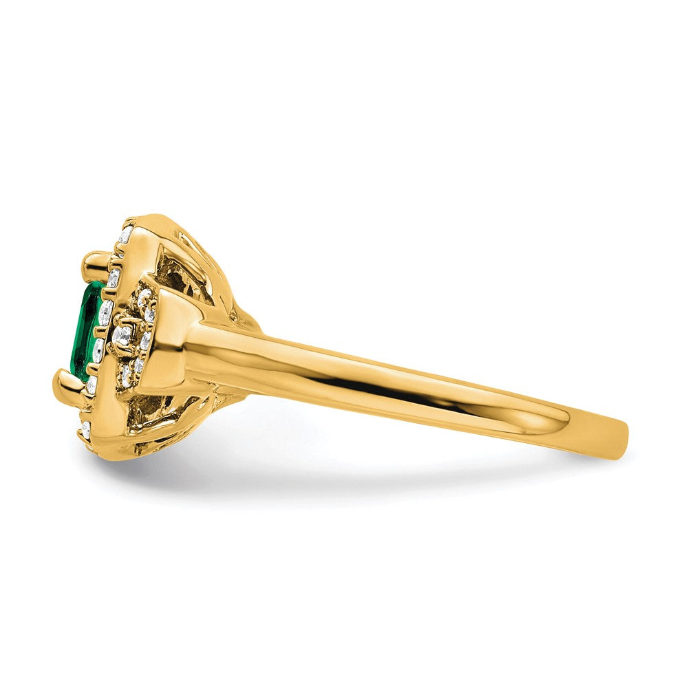 14k Yellow Gold 3/8 Ct. Lab Grown Diamond VS/SI+ G+ and Lab Created Emerald Fashion Halo Ring