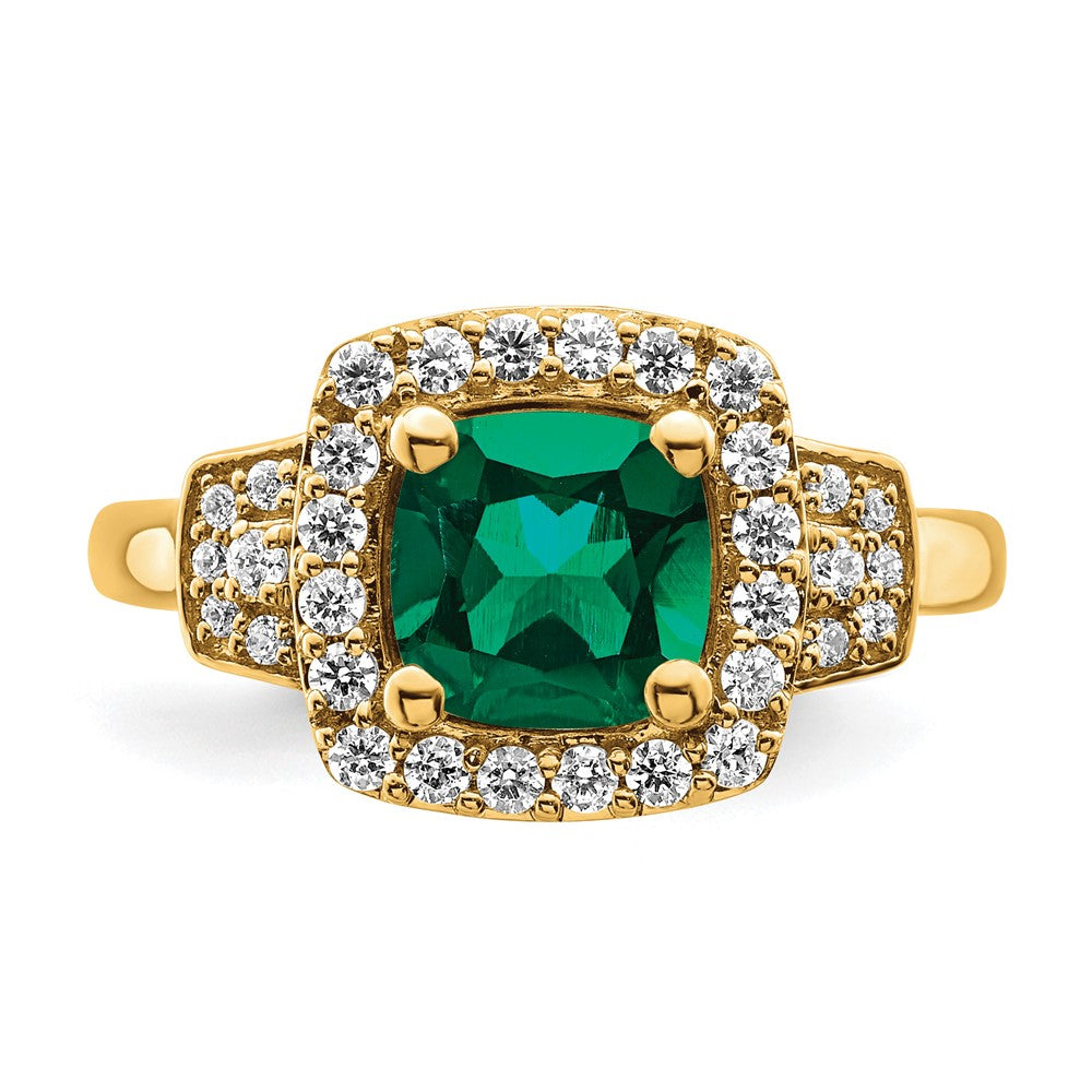 14k Yellow Gold 3/8 Ct. Lab Grown Diamond VS/SI+ G+ and Lab Created Emerald Fashion Halo Ring