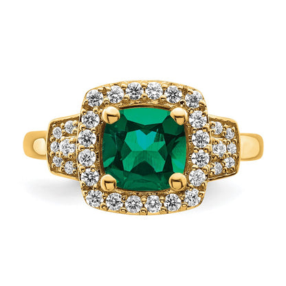 14k Yellow Gold 3/8 Ct. Lab Grown Diamond VS/SI+ G+ and Lab Created Emerald Fashion Halo Ring