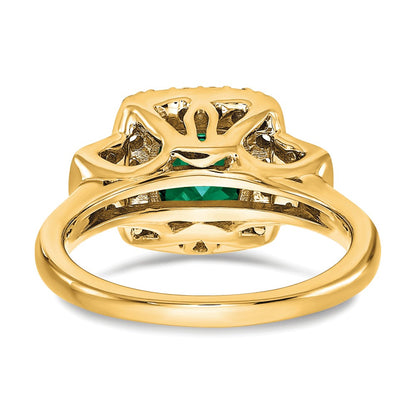 14k Yellow Gold 3/8 Ct. Lab Grown Diamond VS/SI+ G+ and Lab Created Emerald Fashion Halo Ring