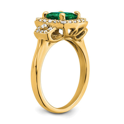 14k Yellow Gold 3/8 Ct. Lab Grown Diamond VS/SI+ G+ and Lab Created Emerald Fashion Halo Ring