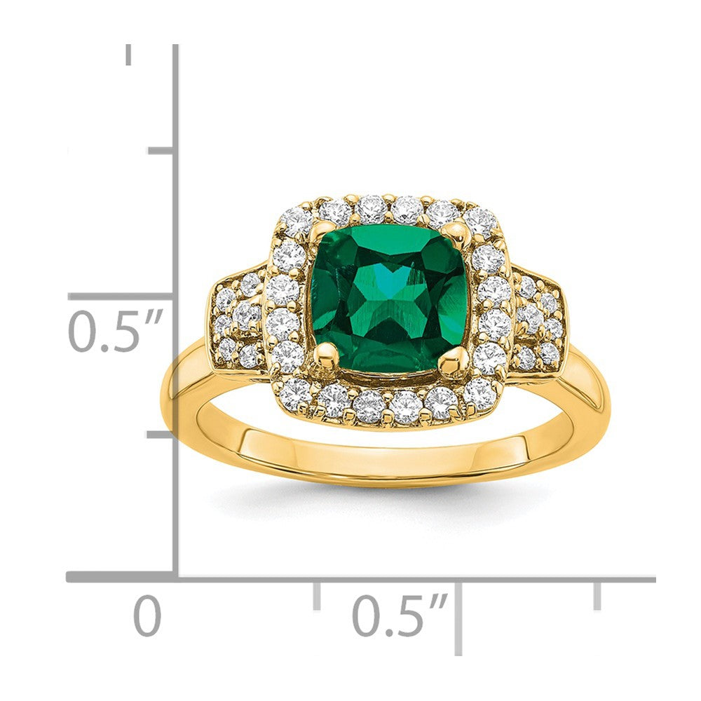 14k Yellow Gold 3/8 Ct. Lab Grown Diamond VS/SI+ G+ and Lab Created Emerald Fashion Halo Ring
