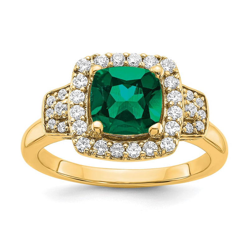 14k Yellow Gold 3/8 Ct. Lab Grown Diamond VS/SI+ G+ and Lab Created Emerald Fashion Halo Ring