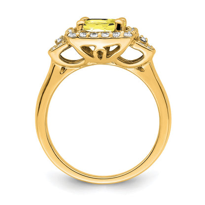 14k Yellow Gold White Lab Grown Dia. VS/SI+ G+ Lab Crtd Ylw Sapph Halo Ring