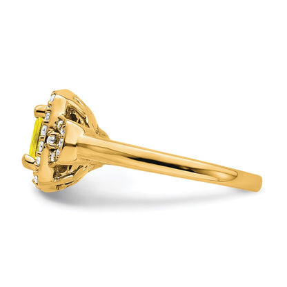 14k Yellow Gold White Lab Grown Dia. VS/SI+ G+ Lab Crtd Ylw Sapph Halo Ring