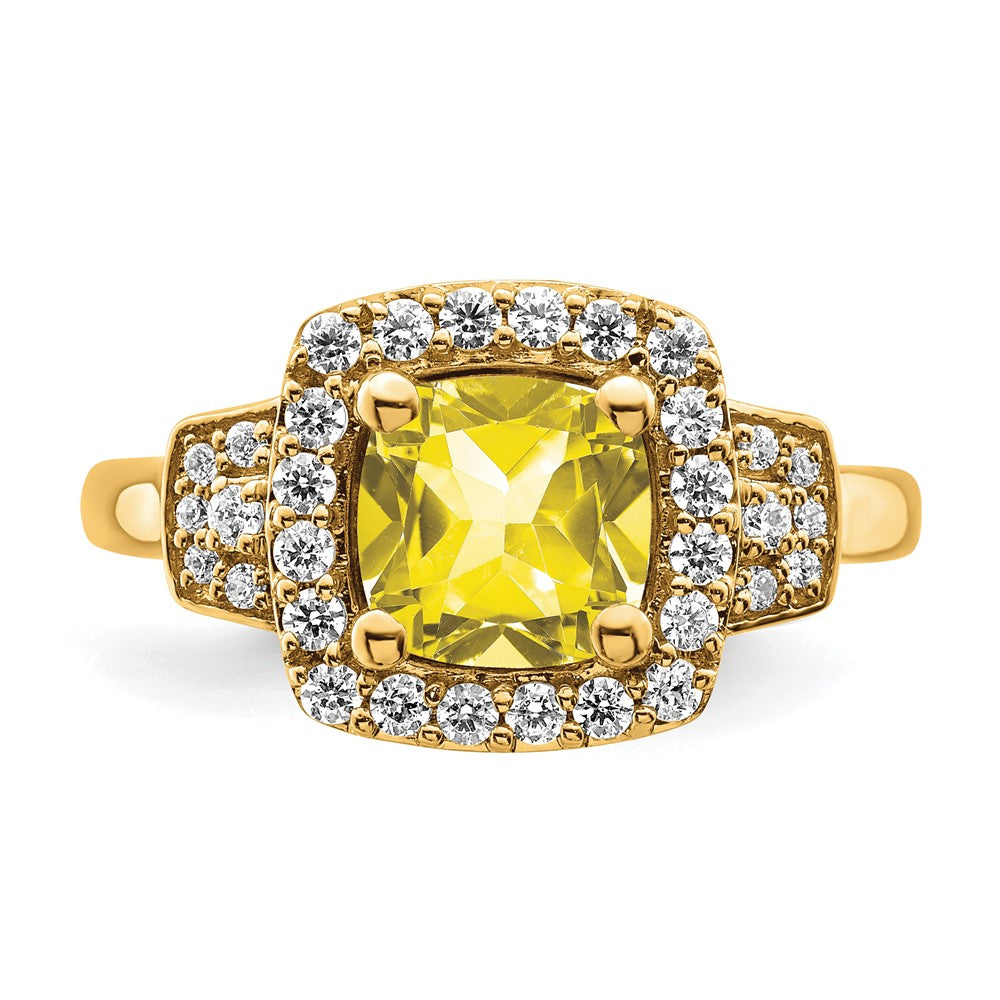 14k Yellow Gold White Lab Grown Dia. VS/SI+ G+ Lab Crtd Ylw Sapph Halo Ring