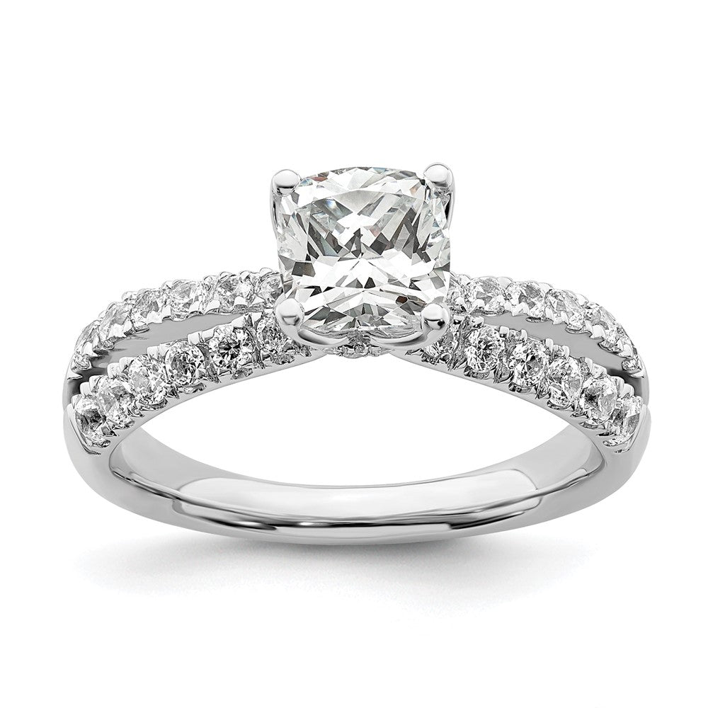14k White Gold 5/8 Ct. Lab Grown Diamond VS/SI+ G+ 1 Ct. Center Cushion Engagement Ring