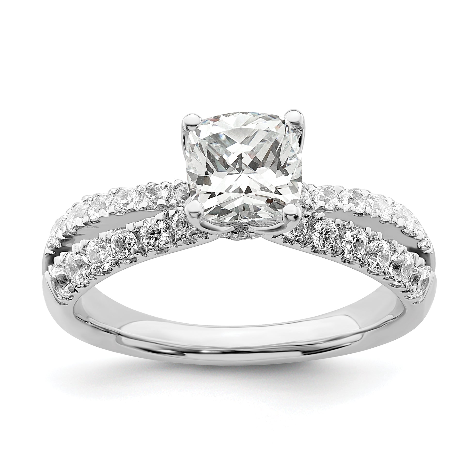 14k White Gold 5/8 Ct. Lab Grown Diamond VS/SI+ G+ 1 Ct. Center Cushion Engagement Ring