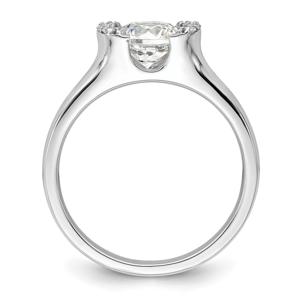 14K White Gold (Holds 1 Carat (6.40 mm) Round) Half Bezel With 1/20 Diamond Semi Mount Engagement Ring