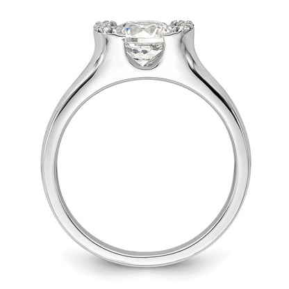 14K White Gold (Holds 1 Carat (6.40 mm) Round) Half Bezel With 1/20 Diamond Semi Mount Engagement Ring
