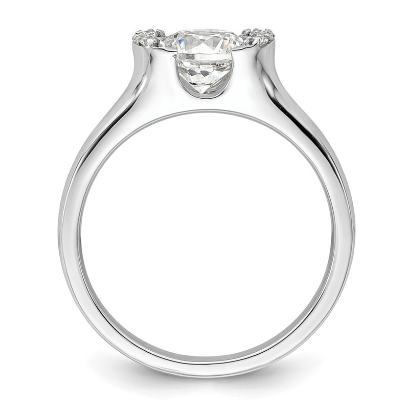 14K White Gold (Holds 1 Carat (6.40 mm) Round) Half Bezel With 1/20 Diamond Semi Mount Engagement Ring