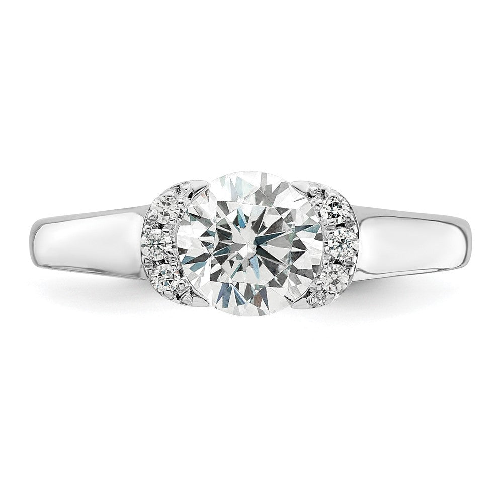 14K White Gold (Holds 1 Carat (6.40 mm) Round) Half Bezel With 1/20 Diamond Semi Mount Engagement Ring