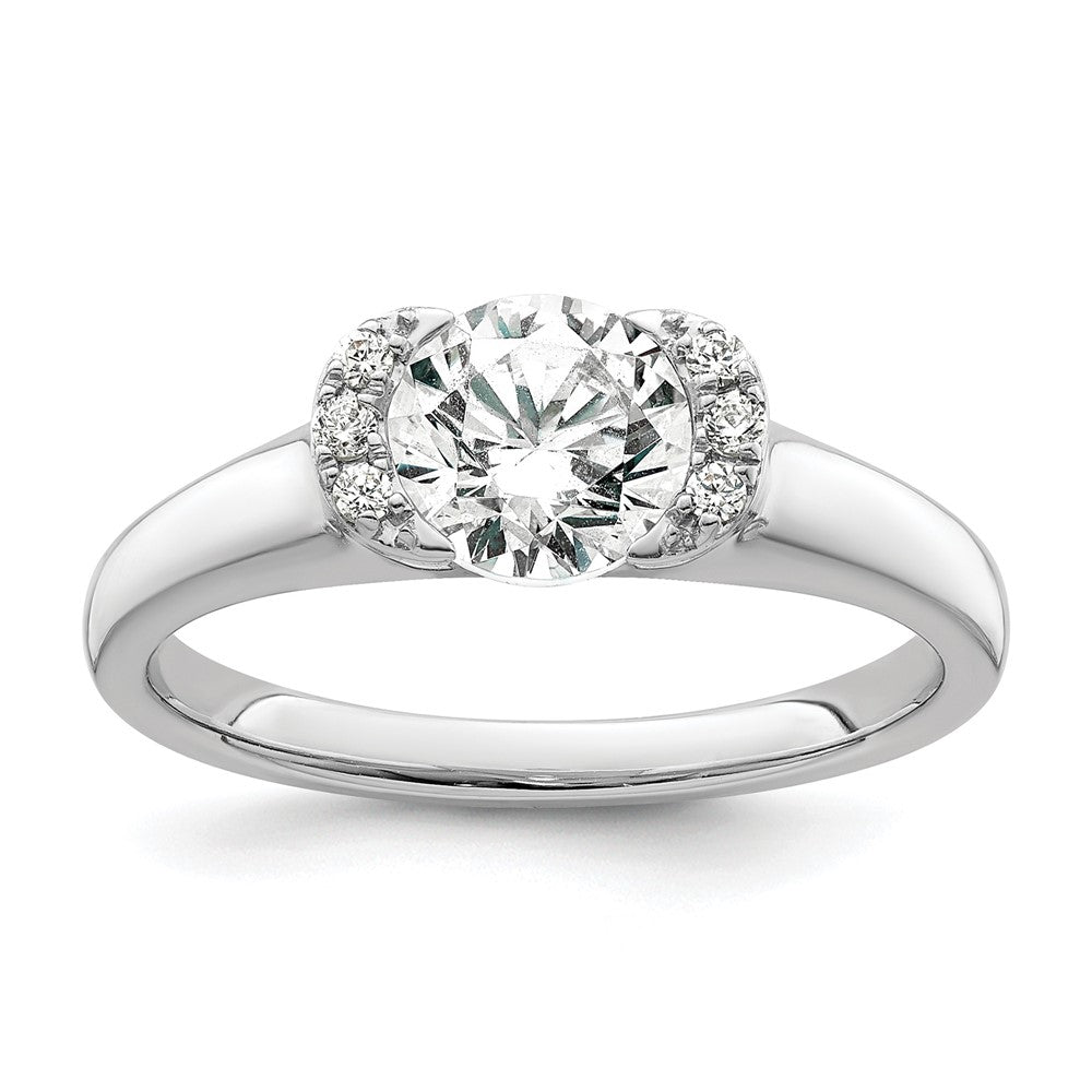 14K White Gold (Holds 1 Carat (6.40 mm) Round) Half Bezel With 1/20 Diamond Semi Mount Engagement Ring