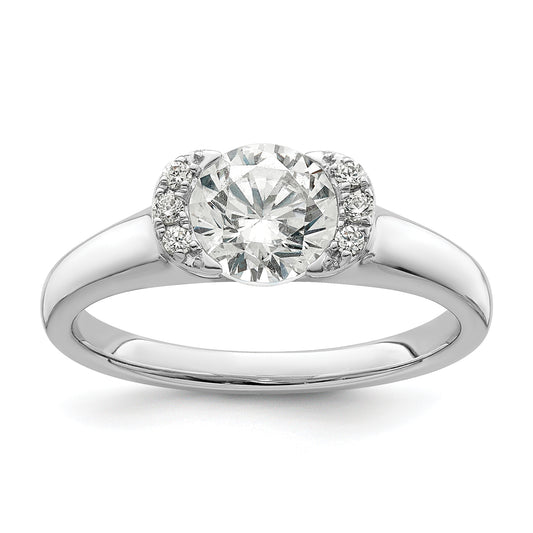 14K White Gold (Holds 1 Carat (6.40 mm) Round) Half Bezel With 1/20 Diamond Semi Mount Engagement Ring