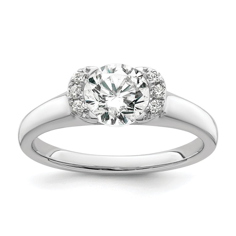 14K White Gold (Holds 1 Carat (6.40 mm) Round) Half Bezel With 1/20 Diamond Semi Mount Engagement Ring