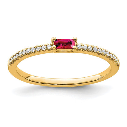 14K Yellow Gold Polished Ruby and Diamond Ring