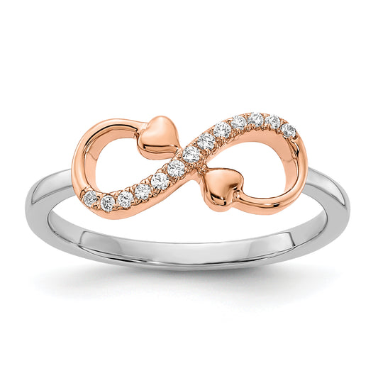 10K Two-Tone 10K White & Rose Polished Infinity Hearts Diamond Ring
