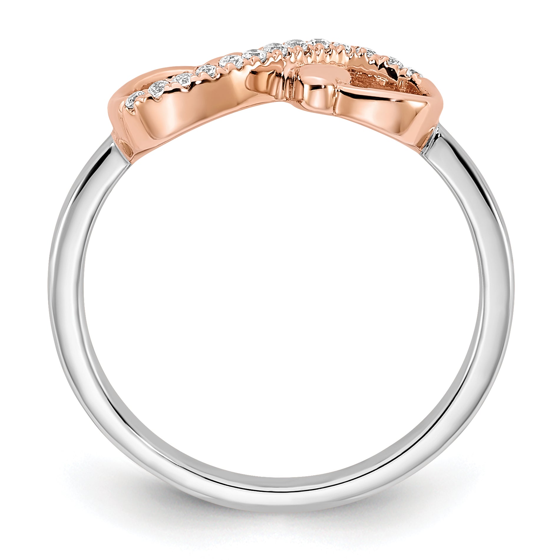14K Two Tone Rose And White Gold 1/15 Carat Lab Grown Diamond Vs/Si+ G+ Complete Infnity Hearts Symbol Ring